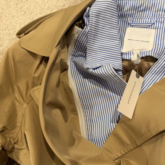 NWT Anthropologie Avec Les Filles Poplin Shirting Belted Trench Coat Women Large - Picture 6 of 13